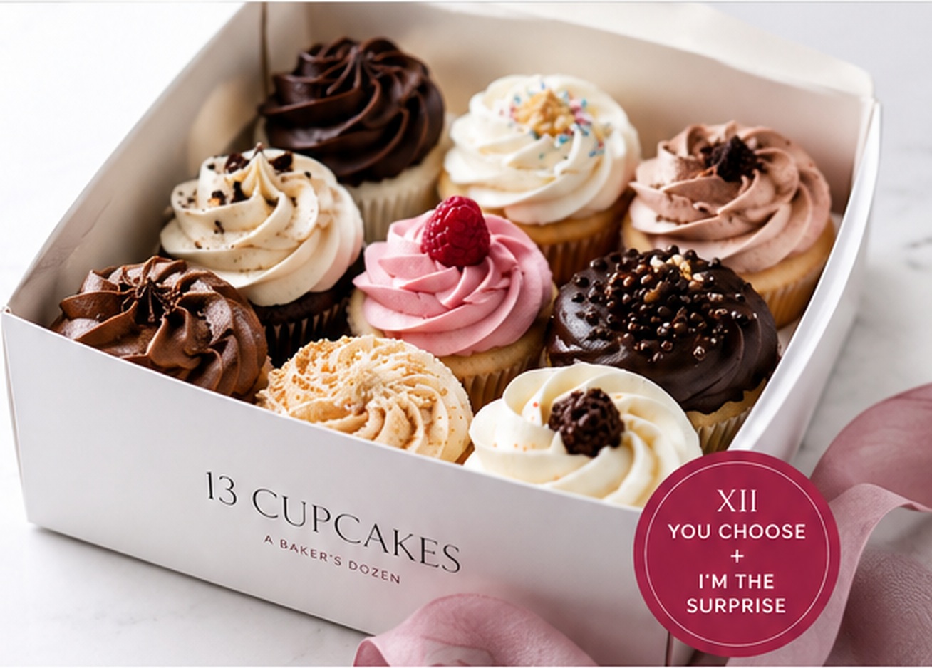 A box of beautifully decorated cupcakes